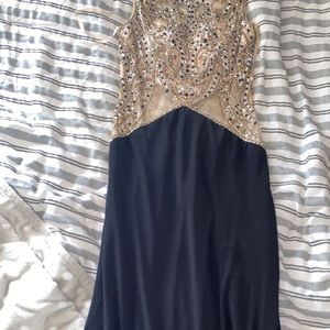 Long prom dress with beads
